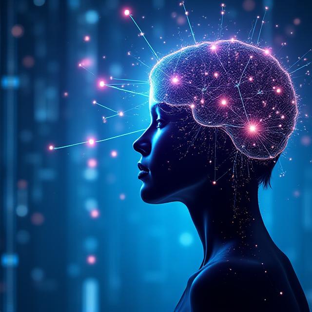 Innovazione AI e Servizi Digitali in Italia, rappresentata da un'immagine futuristica di connessioni digitali e mente umana creativa.